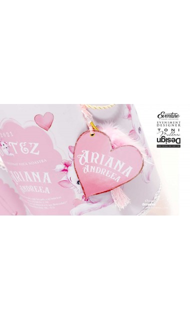 Trusou de botez roz brodat inspirat din desenul animat Pisicile Aristocrate cu pisica Marie 27